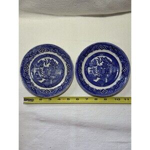 Bakewell Bros Ltd Willow Blue/White Ceramic Plates 9" England set of 2